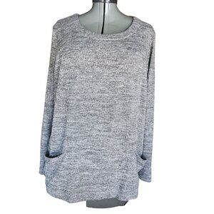 Ellen Tracy Long Sleeve Casual Comfy Tunic Top Patch Pockets Size XL Gray